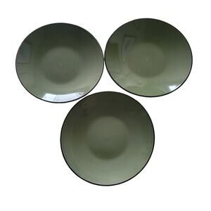 Thomson Pottery Salad Plates Dark Green Inside Black Outside Vintage Set of 3